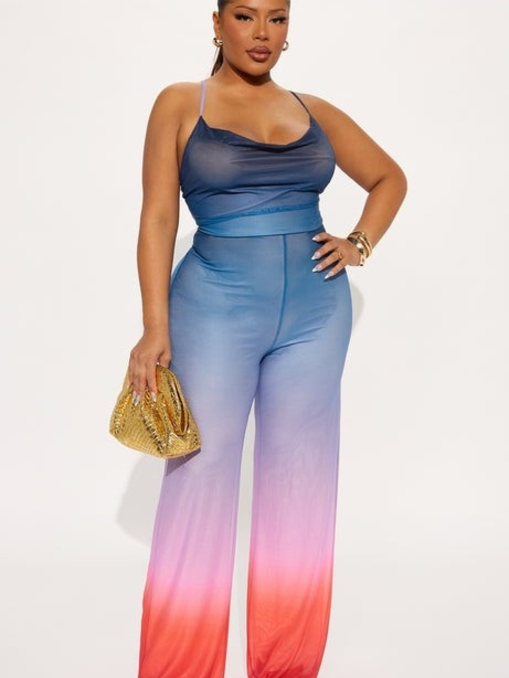 Fashion Nova Ombre Wide-Leg Jumpsuit in Blue, Purple & Red